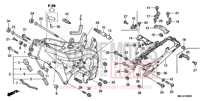 CARROSSERIE DE CHASSIS von CBR1000RR "Fireblade" WINNING RED (R258BA) von 2007